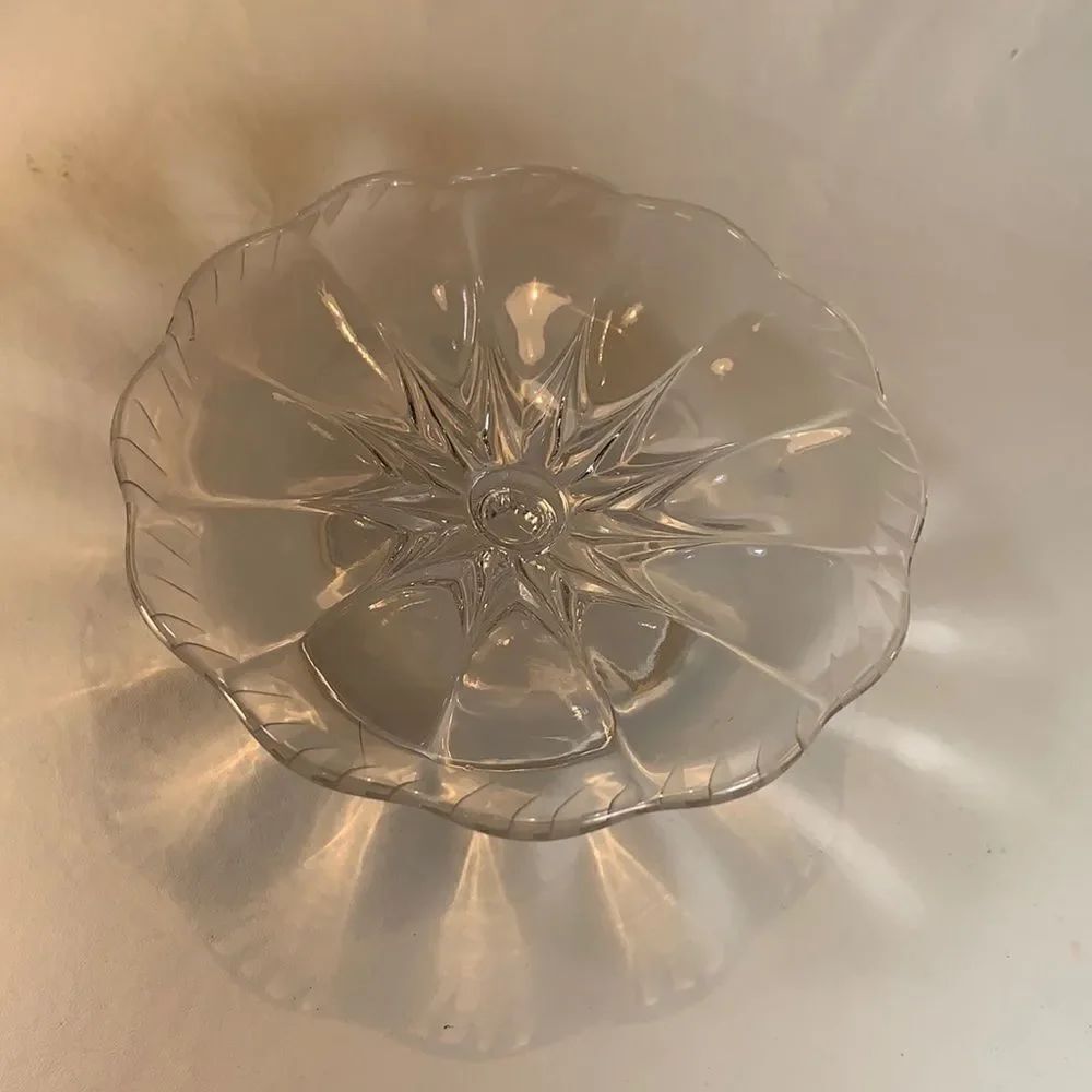 Serving Gift Tray Trinket Small Single Pedestal Frosted Accent Rim Clear Glass